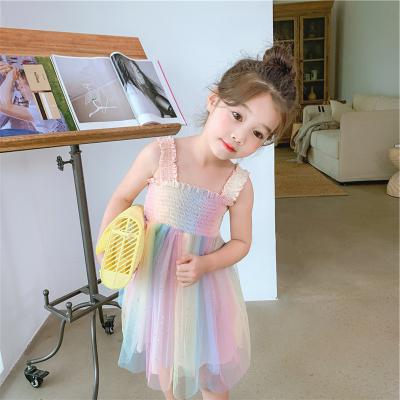 China Wholesale Toddler Spaghetti Strap Dress Princess Dance Tutu Rainbow Kids Girl Dresses Toddler Summer Boutique Washable Dress for sale