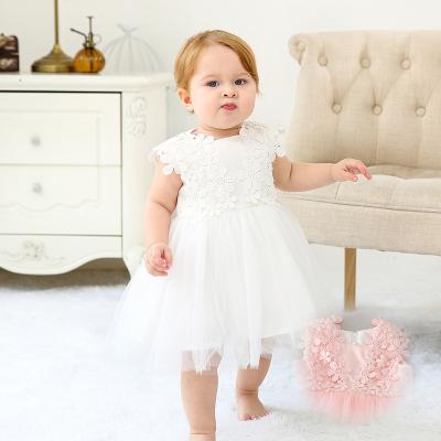 China Washable White Christening Gown Baby Pink Christening Gown Infant Flower Dress Lace Up Tulle Baptism Clothes Baptism Dresses Baptism for sale