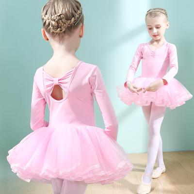 China Breathable Kids Girls Long Sleeve Ballet Dress For Professional Gymnastics Ballet Tutu Kids Costume Ruffle Dress Girls Teen Dance Dress for sale