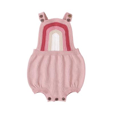 China 100% Cotton Babies Knitted Romper Pink Baby Crochet Newborn Rompers Sleeveless Knitwear Knit Clothes Sweater Baby Knitted Romper for sale