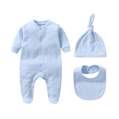 China Long Sleeve Baby Boy Romper Set With Hat Clothes Set Long Sleeve Cotton Romper Set Pink Newborn Infant White Wholesale Babies' Rompers for sale