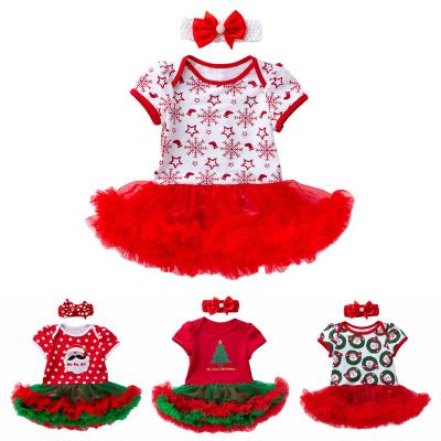 China Polyester / Cotton Baby Christmas Clothes With Headband Infant Girls Christmas Romper Baby Christmas Dress Baby Shorts Sleeves Clothing Sets for sale