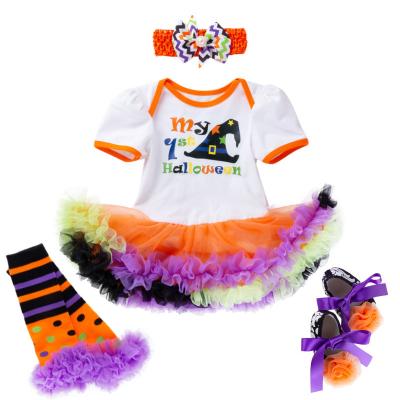 China Anti-Wrinkle Than My Shop 4PCS Newborn Halloween Costume Baby's First Halloween Pumpkin Romper Tutu Dress Team Romper Dress For Babies for sale