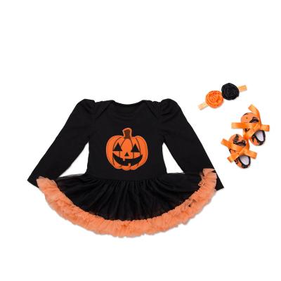 China Sunmate China Wholesale Anti-Shrink Infant Girls Ruffle Tutu Dress Pumpkin Print Long Sleeve Clothing Sets for sale