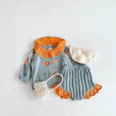 China Anti-wrinkle Baby Knit Sets Long Sleeve Sweater + Diaper Pants Boutique Newborn Baby Clothes Sets 100% Cotton Two Piece Baby Knit Sets for sale