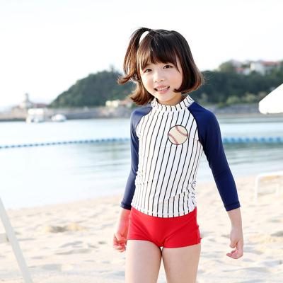 China Lovely QUICK DRY Kids Swimwear Tankini Swimwear For Girls Long Sleeve Baseball Printed Toddler Kids Two Piece Swimwear With Hat for sale