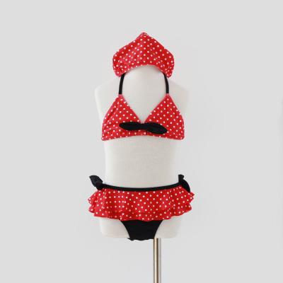 China Baby Polka Dot Hip Ruffle Bikini Swimwear Anti-UV Kids String Red Bikini For Girls for sale