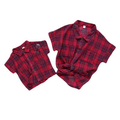 China Matching Girls Cotton Blouse Kids Children Plaid Shirt Women Breathable Girl Outfits Mom And Mom Clothes Shorts Sleeves Casual Shirts for sale