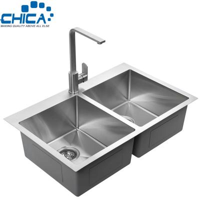 China Without Single Faucet Split Stainless Steel Kitchen Countertop Set Handmade Farmhouse Sink With Double Tanks for sale