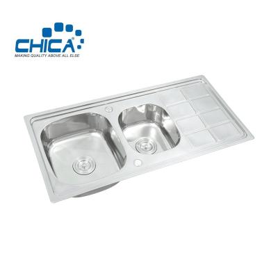 China With Faucet CH10050D 1000x500x180mm Topmount Double Bowl Stainless Steel Hydraulic Press Machine Kitchen Sink With Drainer for sale