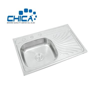 China With Faucet CH7848A 780x480x160mm Topmount Stainless Steel Single Bowl House Kitchen Sink Machine Made Wash Basin With Drainer for sale