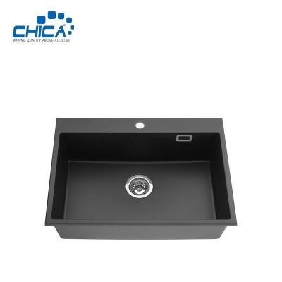 China Without Faucet Topmount Granite Kitchen Sink Quartz Compound Stone Color Black Kitchen Sinks For House for sale