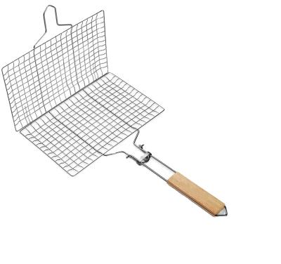 China Sustainable Folding Portable Fish Vegetable Shrimp Wire Mesh Stainless Steel Baking BBQ Grill Basket for sale