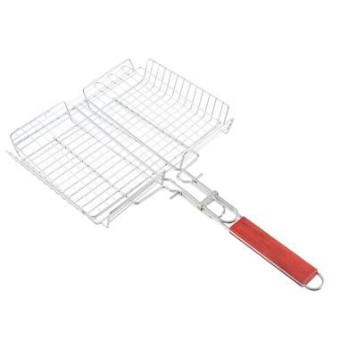 China Viable Outdoor Anti-Rust Grill Accessories Portable BBQ Fish Shrimp Grill Baskets With Long Portable Handles for sale