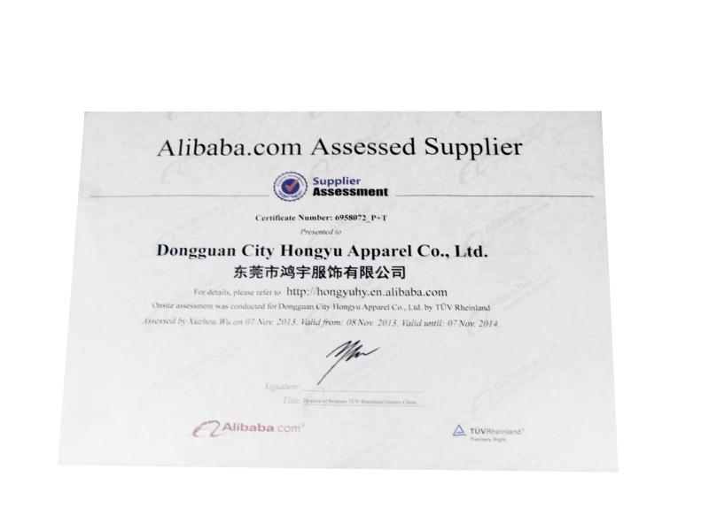 Supplier Assessment certificate - Dongguan City Hongyu Apparel Co., Ltd