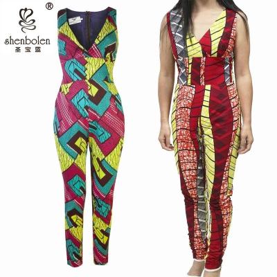 China Kitenge African Print Jumpsuit Designs , Plus Size African Traditional Jumpsuits for sale