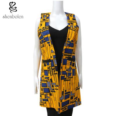 China Sleeveless African Print Tops And Jackets For Ladies Yellow Color Double Breasted for sale