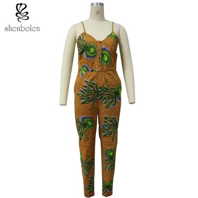 China Spaghetti Strap Women African Print Jumpsuit For Summer / Spring Brown Color for sale