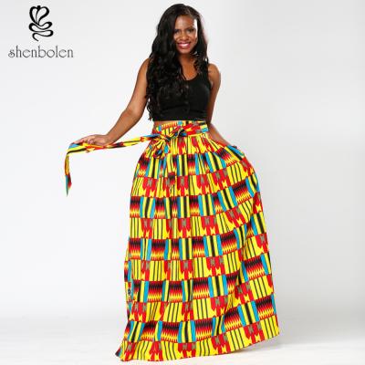 China Plus Size Ankara Fabric Elastic African Print Skirts Anti - Wrinkle Yellow Color for sale