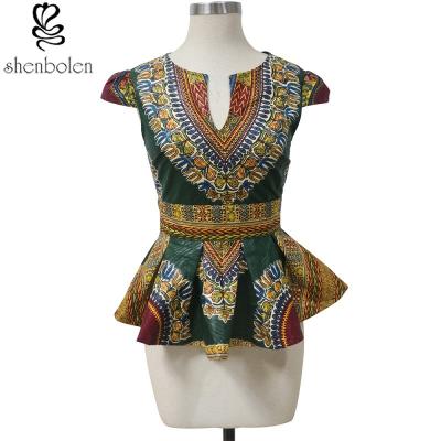 Chine Taille adaptée aux besoins du client imprimée par cire africaine de dessus d'impression de décolleté en V de bord de Peplum lavable à vendre