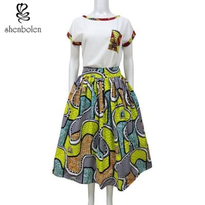 China Womens African Print Skirts 100% Cotton Batik Fabric African Fashion Skirt High Low  Floor Length for sale