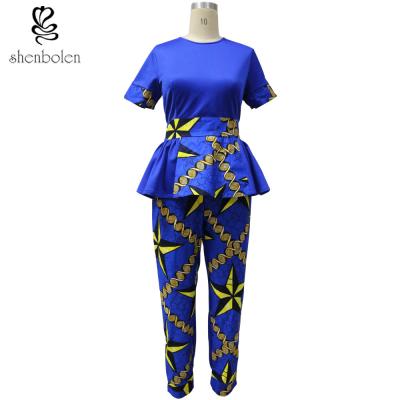 China Ankara Fabric African Print Pants With Kitenge Style Short Sleeve Tops for sale