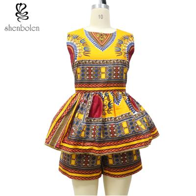 China Sleeveless Top Two Pieces Short African Print Pants Suit , Latest Fashion African Wear Designs for sale