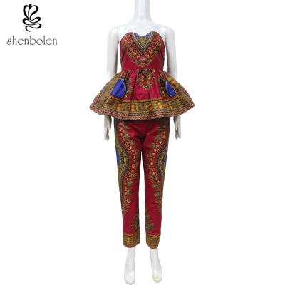 China Off Shoulder Top African Print Long Palazzo Pants Suit Sets 100 Percent Cotton for sale