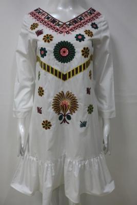 China Long Sleeve Embroidery Floral Dress For Spring / Autumn 100 Percent Cotton for sale