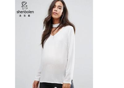 China Long Sleeve V Neck Womens Chiffon Tops With Choker White Color Customized Size for sale