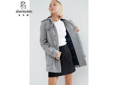 China Hooded Duffle Women's Wool Blend Coat With Checked Liner Grey Color for sale