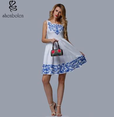 China Short Length Womens Embroidered Floral Dress White Sleeveless Casual Dress for sale