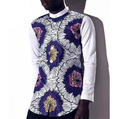 China Long Sleeve Lapel Men's African Print Tops, 100% Cotton Traditional African Wear Clothing for sale