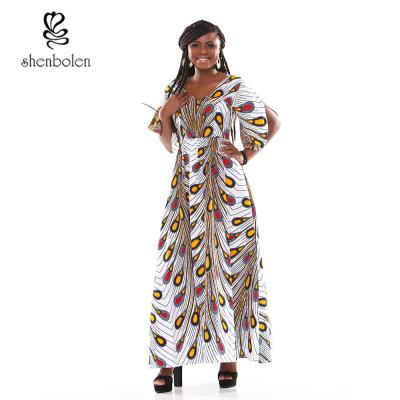 China Peacock Flower Fashionable African Print Dresses Ankara Print In The Sleeves for sale