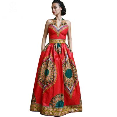 China African Style Dresses Women Dashiki Wax Batik Printing Sleeveless Sexy V Neck for sale