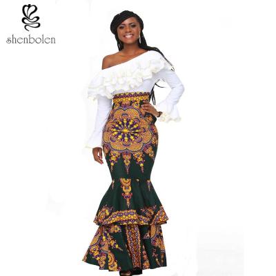 China african design dresses Off The Shoulder African Batik Print Dress For Women for sale