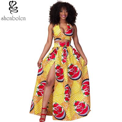 China Sexy Halter Neckline Short Top African Print Dresses Maxi Ankara Wax Batik Printing for sale