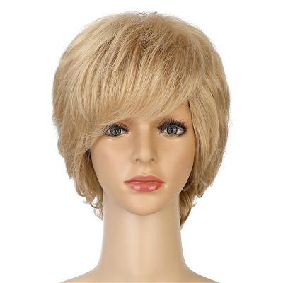 China European water wave wigs and American fashion short golden curly hair wholesales full head cover women wigs for sale