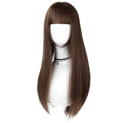 China 2021 Selling Long Straight Hair Lace Front Human Hair Black Brown Super Hot Brown Wig Natural Transparent Breathable Convenient Cheap Wig for sale