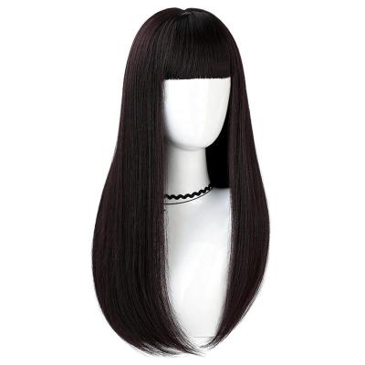 China Silky Straight Wave Cheap Wholesale Hair Wigs Blunt-Cut Bangs Long Straight Hair Wig For Women for sale