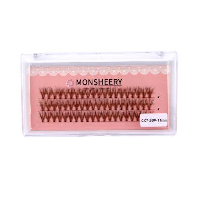 China Natural custom wholesale long false eyelashes 20 pair single group caramel color grafted eyelashes for sale