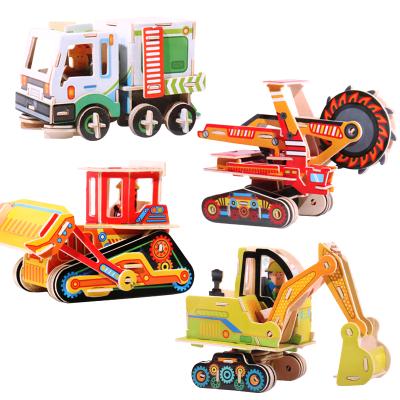 China 3d truck kids gift educational wooden colorful construction toy boy eco-friendly vehicle puzzles diy toy for sale