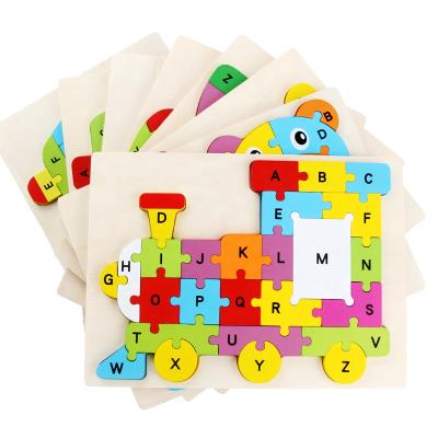 China Cartoon Educational Toy Wooden Letters Buildings Puzzle Traffic Animal Alphabet Puzzle Game Toys for sale