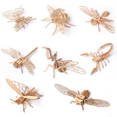 China DIY TOY Amazon Wooden 3D Laser-Cut Hot Selling Natural Insect Butterfly /grasshopper /deetle Puzzle For Kids for sale