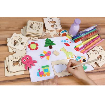 China Children's Learing Toys Wooden Color Painted Toy Drawing Drawing Template For Children Painting Practicing Wooden Drawing Toys for sale