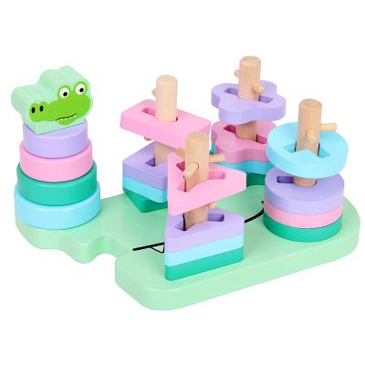 China Smart Montessori Toys Eco-friendly Material Kids Wooden Stacking Crocodilian Columns Form Match Blocks Game for sale