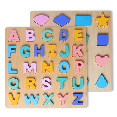 China Shape Eco-friendly Material Recognition Letter 3D Wooden Number Puzzle For Kids Activity Alphabet Board Matching Educational Toy for sale