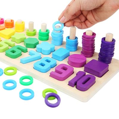 China Eco-Friendly Match Wood Geometric Puzzle Shape Count Montessori Toys Educational Toys Tips for sale