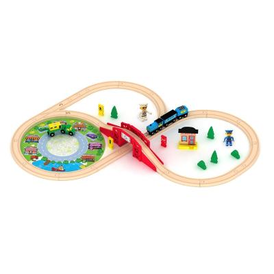 China Eco-friendly Wooden DIY Wooden Railroad Track Toys Wooden Curved Wooden Tracks Bridge for sale