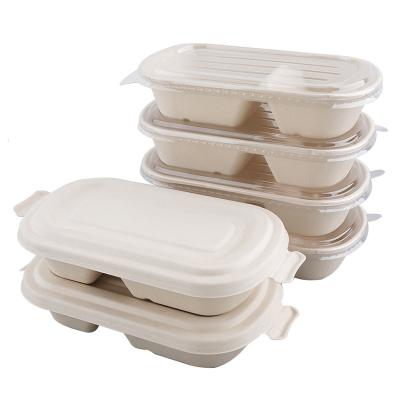 China 2-Compartment Food Containers Biodegradable Compostable Food Containers With Lids, Biodegradable Microwavable Take Out Boxes for sale